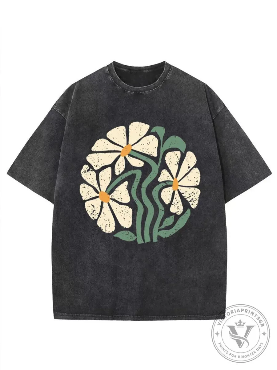 Vintage Daisy Floral Graphic Washed T-Shirt
