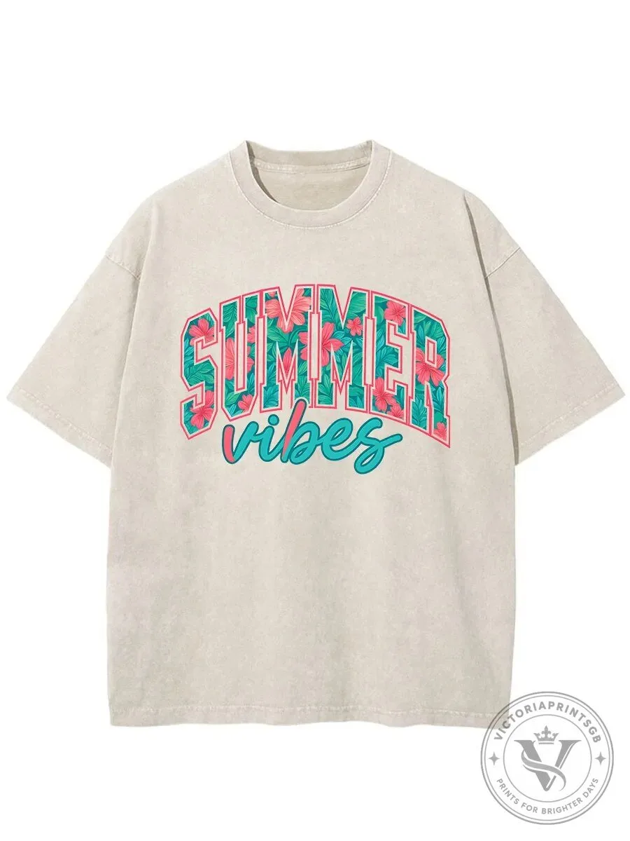 Vintage Summer Vibes Tropical Floral Print Washed Oversized T-Shirt