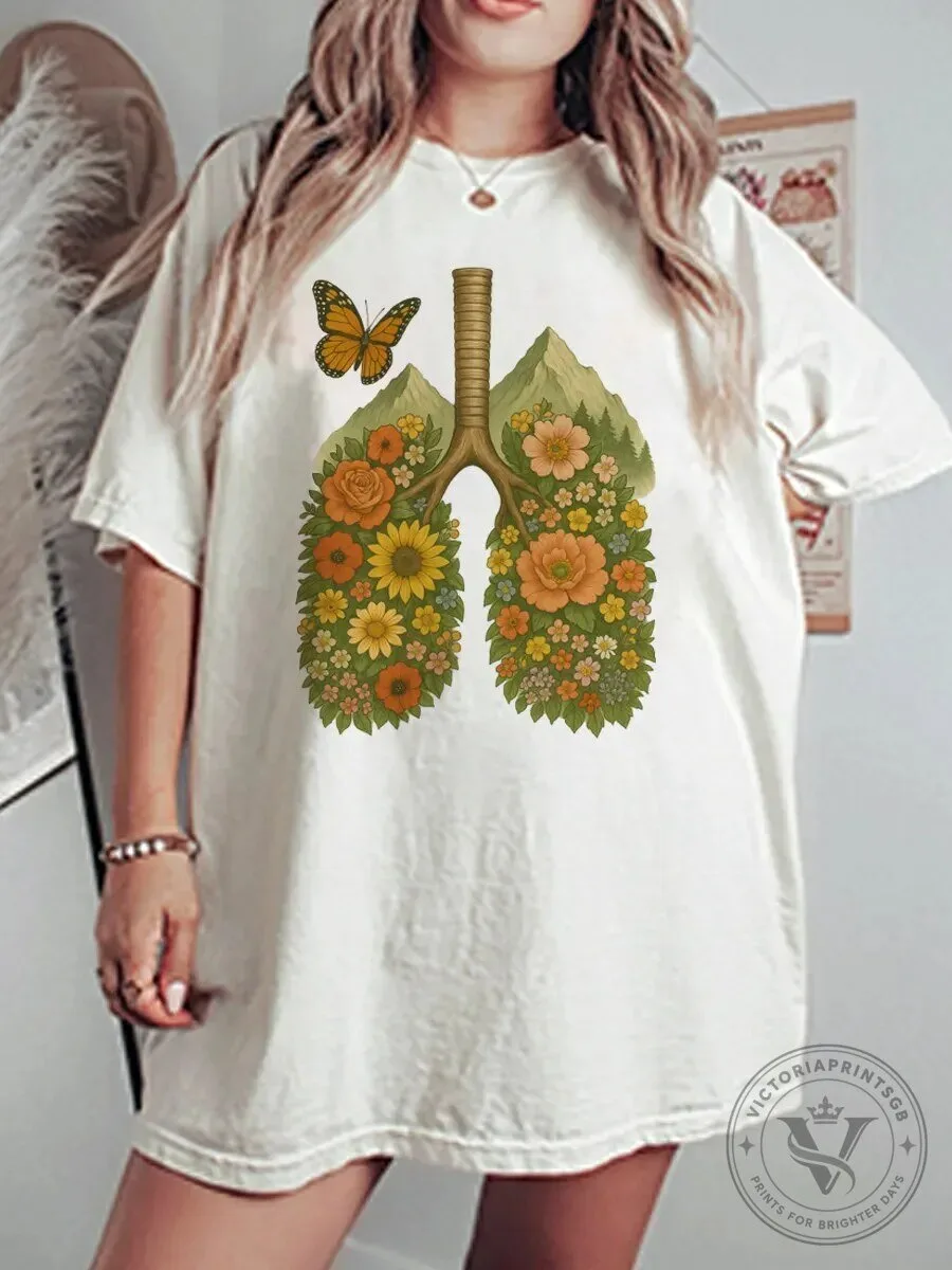 Vintage Butterfly Flowers Mountain Lungs Graphic T-Shirt 1 Vintage Butterfly Flowers Mountain Lungs Graphic T-Shirt